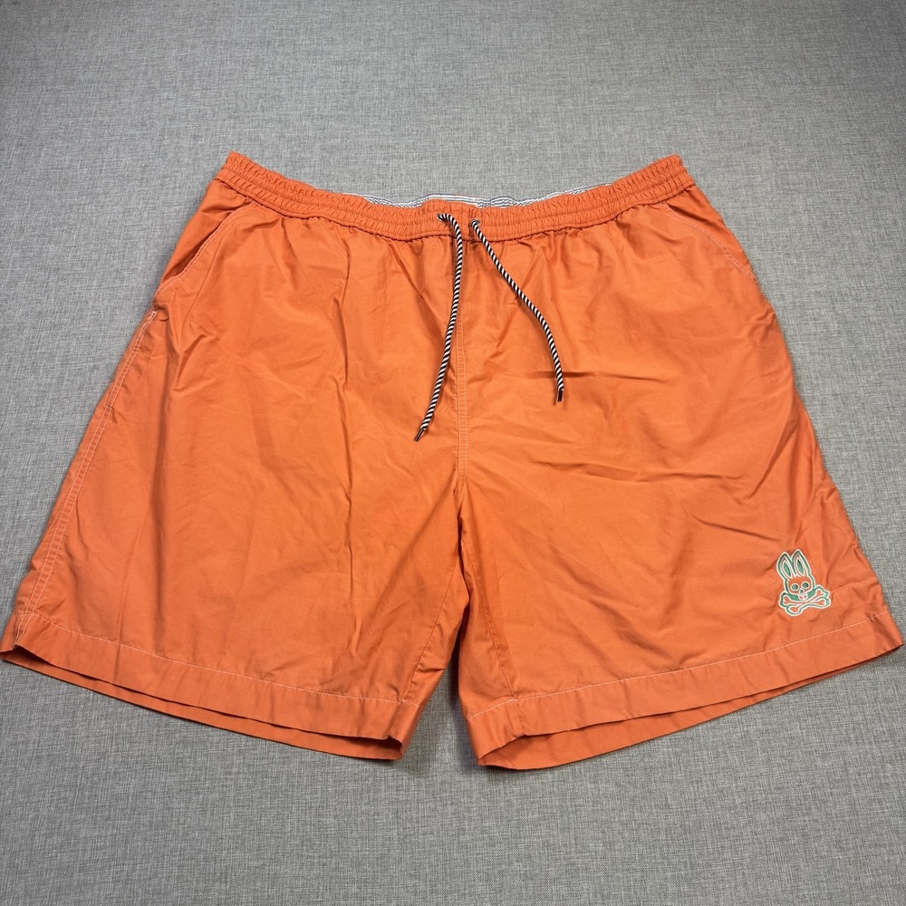 Psycho Bunny Swim Trunks Shorts Mens 2XL Orange Lined Drawstring Pockets